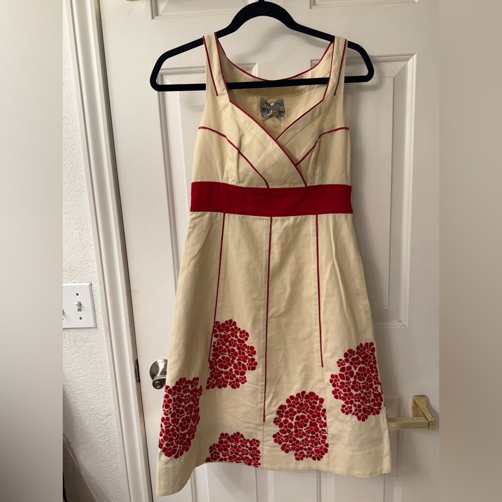 Floreat Cream and Red Floral Midi Dress